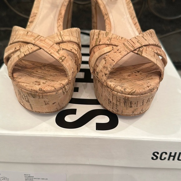 SCHUTZ Tan Platform Heels with Chunky Cork Heel - Picture 8 of 16